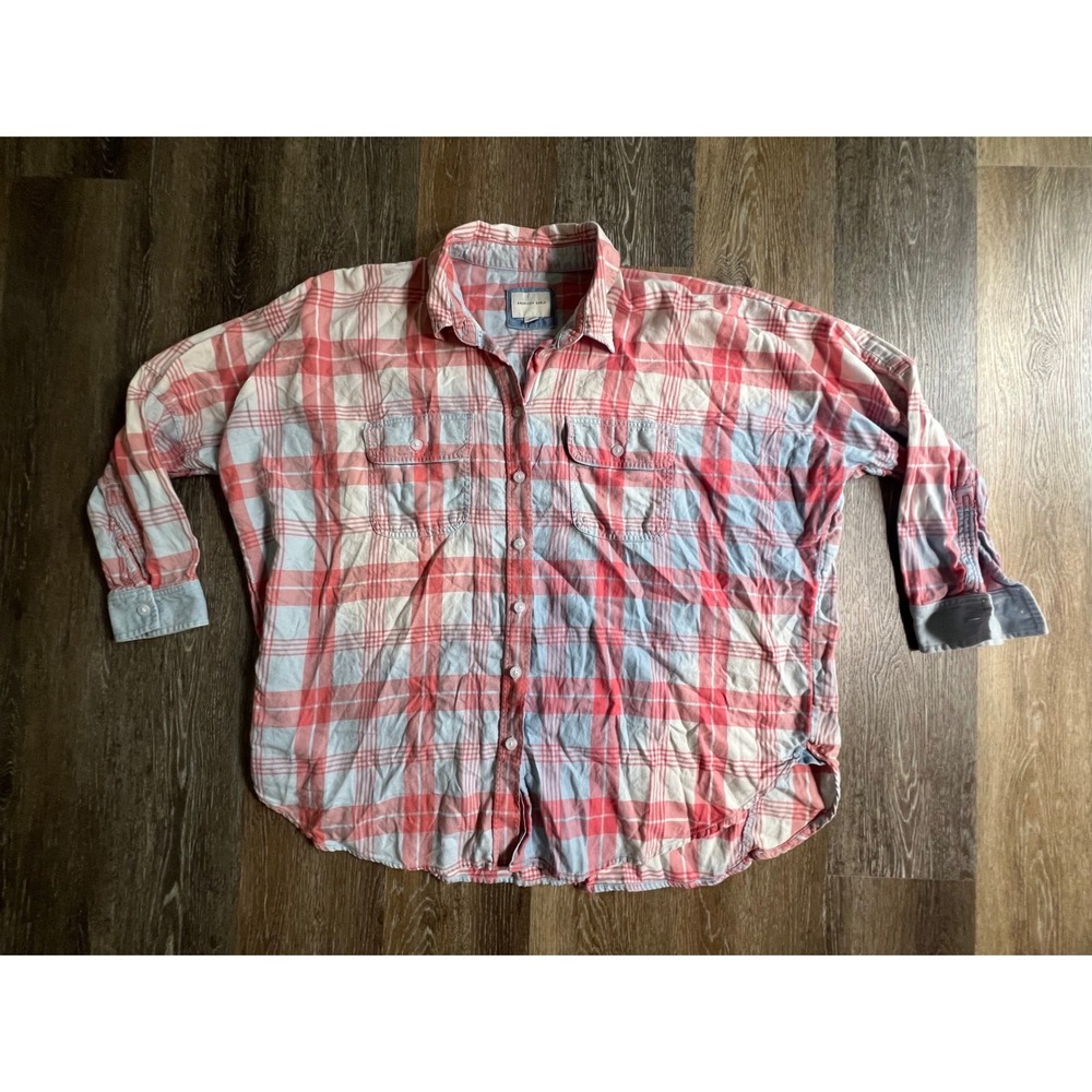 American Eagle Button Down Shirt‎ Womens Medium Pink Plaid Oversized Flannel Top